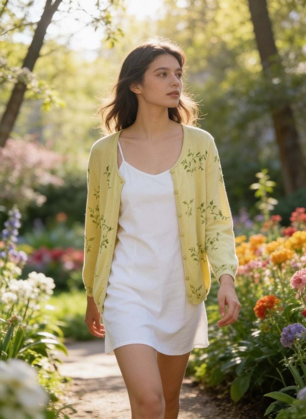 Express Yellow Floral Embroidered Knit Cardigan M